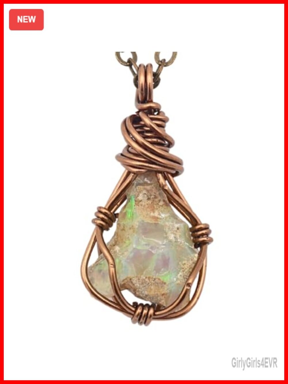 Handcrafted Ethiopian Opal Wire Wrapped Antique Bronze Pendant Necklace